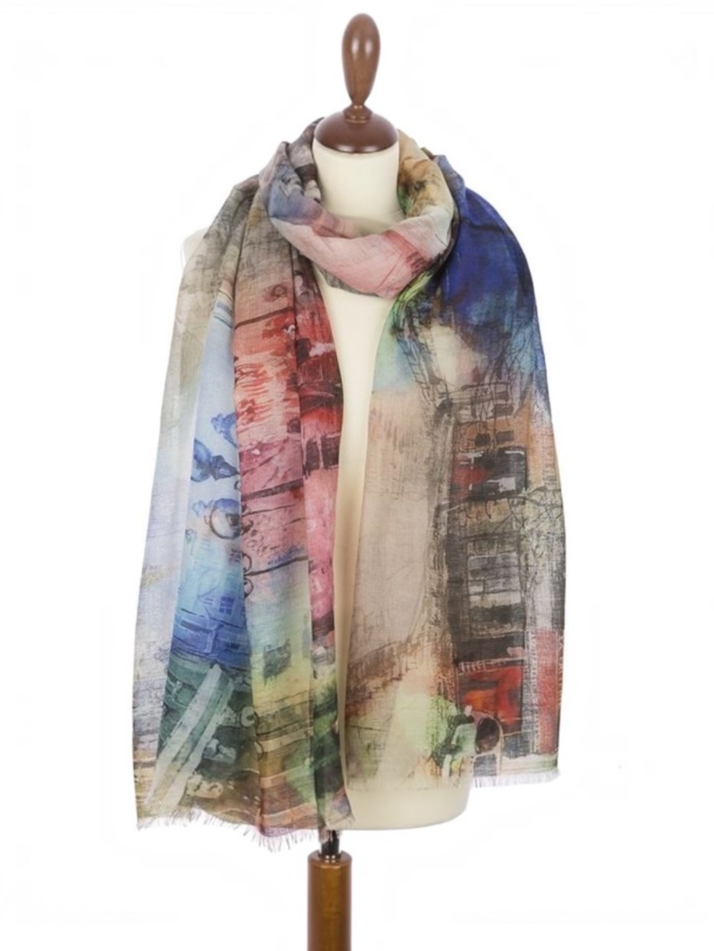 New Pavlovo Posad 100% Wool Shawl City Motives Impressionist Art Scarf NWT
